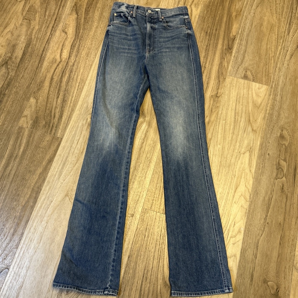 MOTHER High-Rise Flare Jeans in Denim Blue- LONG - Picture 4 of 8